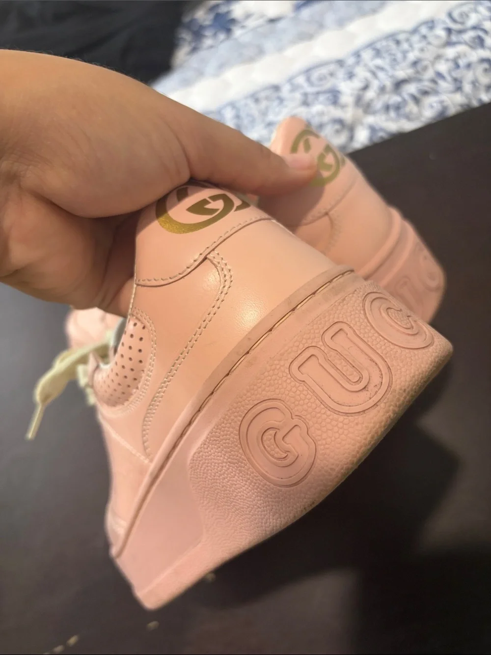 Gucci Pink Leather Lace-Up Women's Sneakers